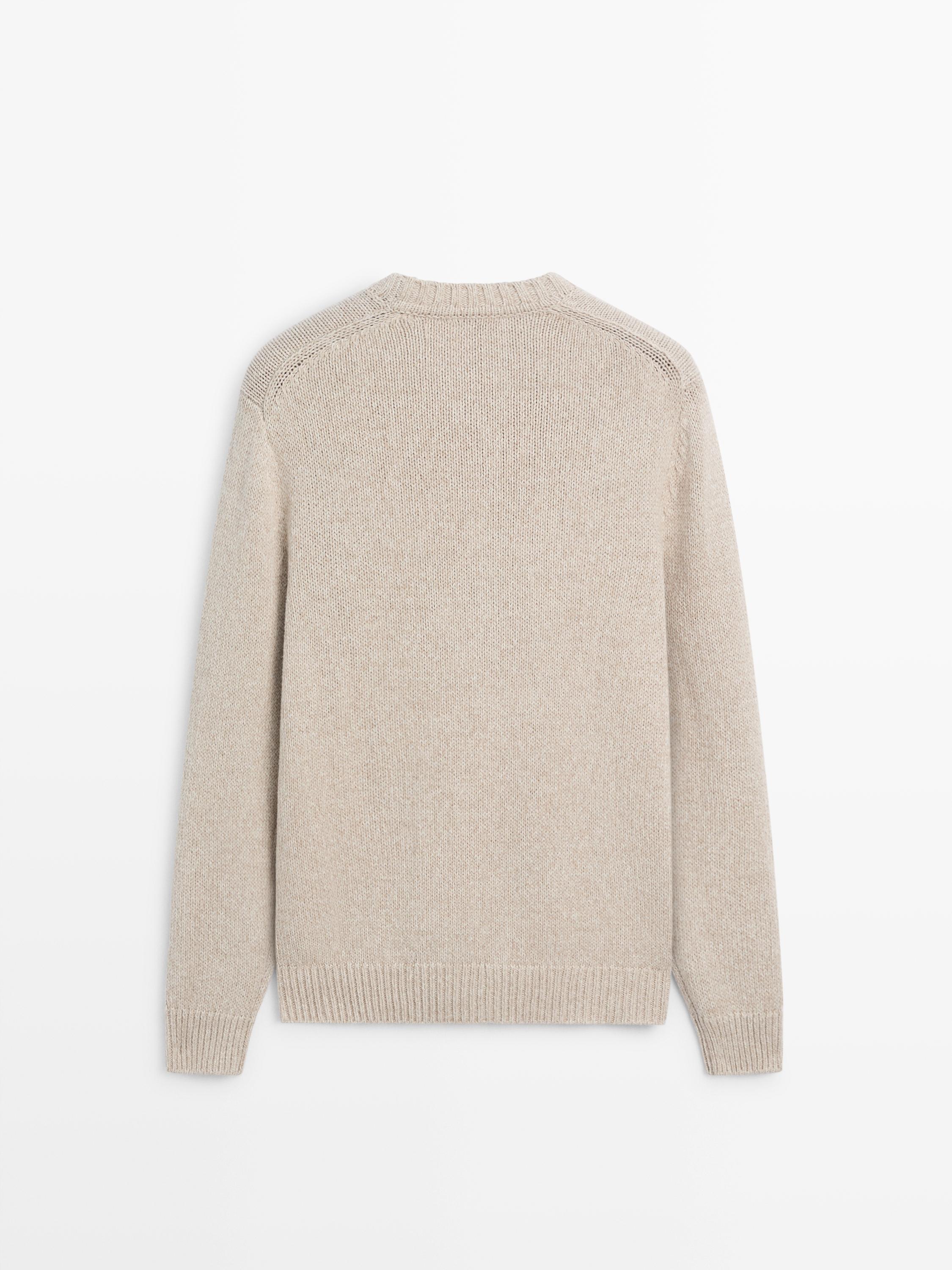 Cotton blend knit crew neck sweater